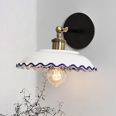1-Light Wall Hanging Light Pastoral Style Ceramic Wall Mounted Lamp for Bedroom in White