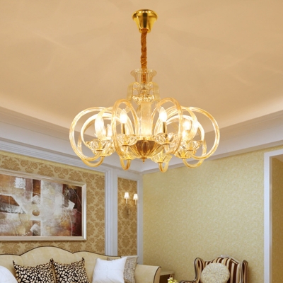 6-Light Hanging Lighting Traditional Scroll Arm Amber Prismatic Glass Chandelier Pendant Lamp