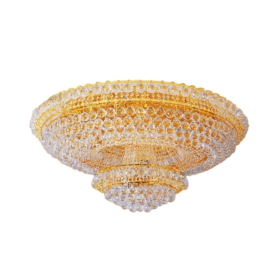 8 Heads 2 Tiers Flush Mount Traditional Gold Faceted Crystal Ball Ceiling Light Fixture