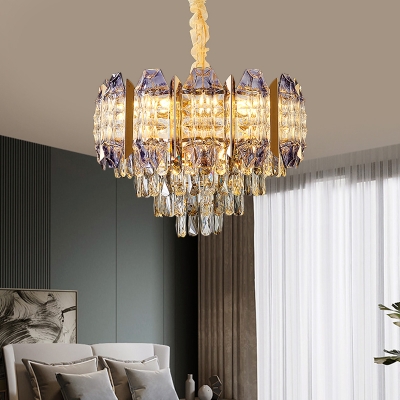 9 Heads Tapered Ceiling Light Simple Gold Crystal Chandelier Lighting Fixture for Living Room