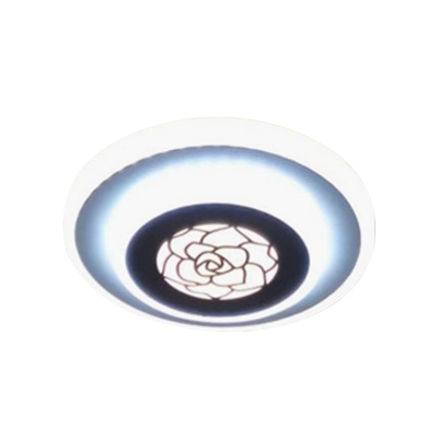 Acrylic Circle Ceiling Mounted Fixture Modernism LED Flush Lighting in White with Rose Pattern