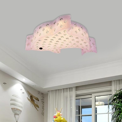Acrylic Fish Shaped Flush Ceiling Light Modernist White/Pink/Blue LED Flush Mount Lamp with Crystal Deco for Bedroom
