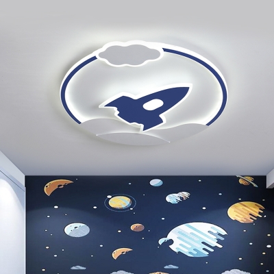 Acrylic Rocket Shape Flush Ceiling Light Cartoon LED Blue Flush Mounted Lamp in Warm/White Light