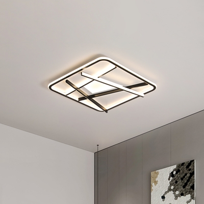 Acrylic Rounded Square Flush Light Contemporary Black LED Ceiling Flush Mount with Crossed Lines in Warm/White Light