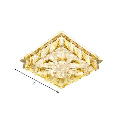 Amber Crystal Square Ceiling Light Simple LED Porch Flushmount Lighting in Warm/White/Multi Color Light
