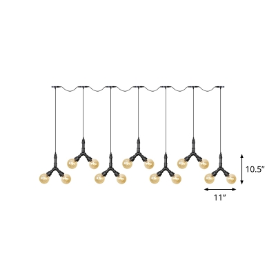 Amber Glass Black LED Multi Ceiling Light Globe 6/10/14 Heads Industrial Tandem Suspension Pendant