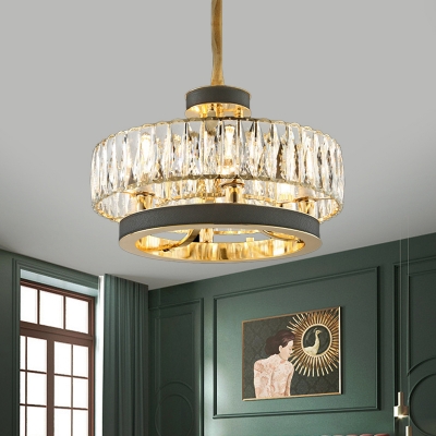 Black Circular Ceiling Lamp Simplicity Crystal Prism 5-Bulb Living Room Chandelier