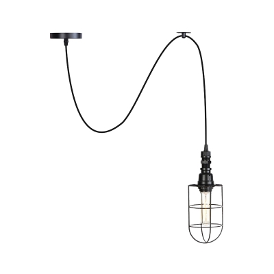 Black Finish Wire Cage Pendant Light Industrial Iron 1-Light Bar Hanging Ceiling Lamp with Adjustable Cord