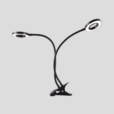 Black Flexible Gooseneck Desk Light Modernist 2 Heads Metallic LED Reading Book Lamp