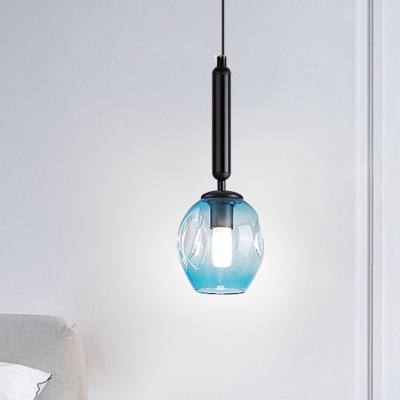 Black/Gold Finish Tulip Ceiling Light Modernist 1 Light Blue/Smoke Gray Dimpled Glass Suspended Pendant Lamp