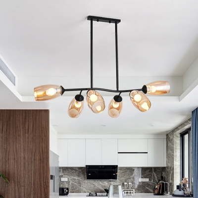 Branchlet Kitchen Island Light Clear/Amber Glass 6 Lights Modernist Hanging Pendant with Elongated Lamp Shade