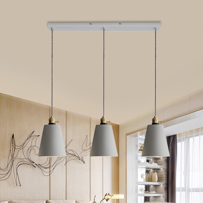 

Cement Grey Multi Ceiling Light Bell/Cone/Drum 3 Bulbs 3"/5"/6" High Antiqued Hanging Pendant Lamp with Linear Canopy, HL614523