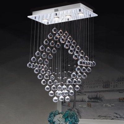 Chrome LED FLush Mount Light Modernist Crystal Orb Square Ceiling Lamp for Dining Room
