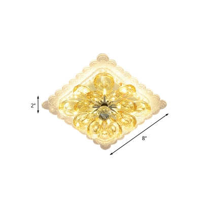 Classic Square Ceiling Lighting LED Amber Crystal Flush Mount Light Fixture with Clear Acrylic