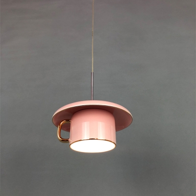 Coffee-Cup Shape Drop Pendant Light Macaron Ceramics 1 Bulb White/Pink/Grey Finish LED Hanging Lamp Kit