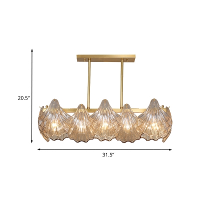 Contemporary Shell Island Lighting 8-Head Crystal Ceiling Pendant Lamp in Brass over Table