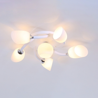 Contemporary Tulip Semi Flush Light Milk White Glass 6/8 Heads Living Room Spiral Flush Mounted Lamp