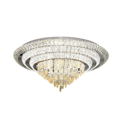 Cut Crystal Chrome Flushmount Layered Circular LED Traditional Ceiling Flush Mount Light, 23.5