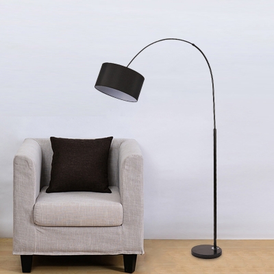 Drum Fabric Floor Reading Lamp Modern 1 Head Black Overarching Floor Lamp with Marble Base