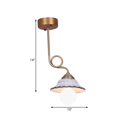 Flared Ceramic Semi Flush Mount Light Country Style 1/2/3-Bulb Dining Room Ceiling Lighting in Brass with Twisted Design