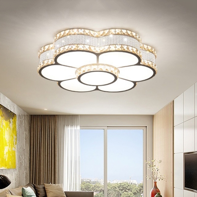Floral Living Room Flushmount Contemporary Crystal LED Gold Ceiling Light Fixture, 19.5