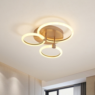 Gold 2/3-Ring Semi Flush Lighting Simple LED Acrylic Close to Ceiling Lamp for Bedroom, 16