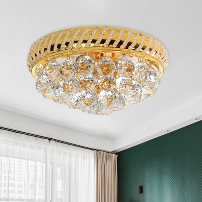 Gold 3/4 Heads Ceiling Light Modernism Crystal Ball Round Flush Mount Lamp for Bedroom
