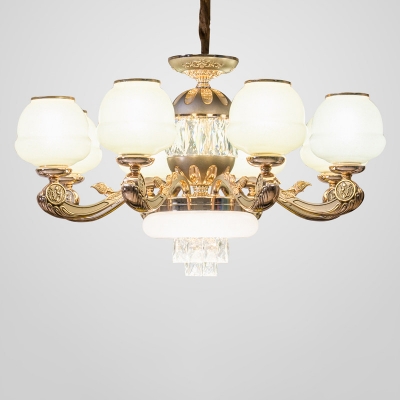 Gold 6/8 Heads Ceiling Chandelier Traditional Frosted White Glass Altar Shape Suspension Lighting