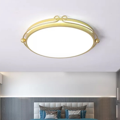 Gold Drum Shaped Ceiling Flush Mount Contemporary Acrylic LED Flushmount Lighting with Curved Design for Bedroom in Warm/White Light