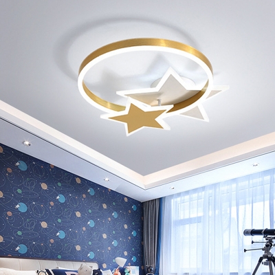 Gold Ring Flush Mount Ceiling Light Fixture Minimalist Acrylic LED Flush Mount Lamp with Star Design for Bedroom in Warm/White Light