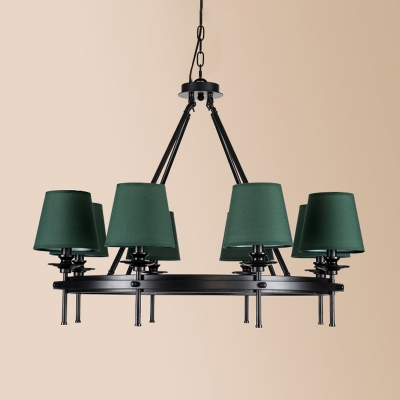 Green 8 Heads Chandelier Lamp Fixture Farmhouse Fabric Barrel Ceiling Pendant Light with Loop Design
