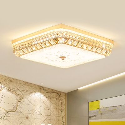 Inserted Crystal Square Flush Mount Contemporary LED Bedroom Flush Ceiling Light in Gold