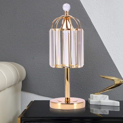 LED Table Lighting Modern Cylinder Prismatic Optical Crystal Night Lamp in Gold for Bedside