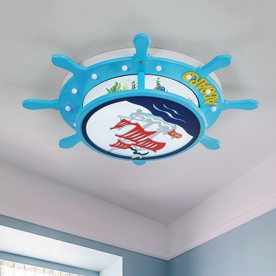 Light Blue Rudder Flush Light Fixture Kids LED Acrylic Flushmount Lamp for Child Bedroom
