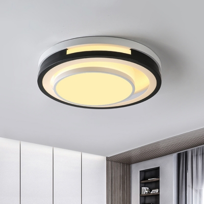 Loop Ceiling Mounted Fixture Modern Acrylic LED Black and White Flushmount Lighting for Bedroom, Warm/White Light
