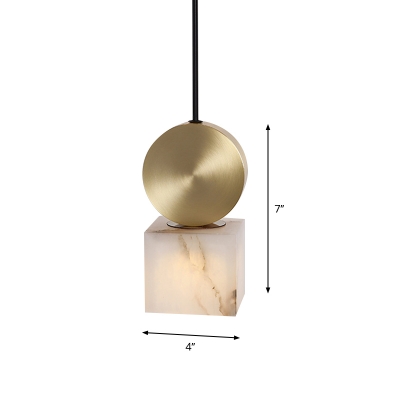 Marble Square/Cylinder Pendant Light Fixture Nordic 1 Head Gold Hanging Ceiling Lamp for Bedside