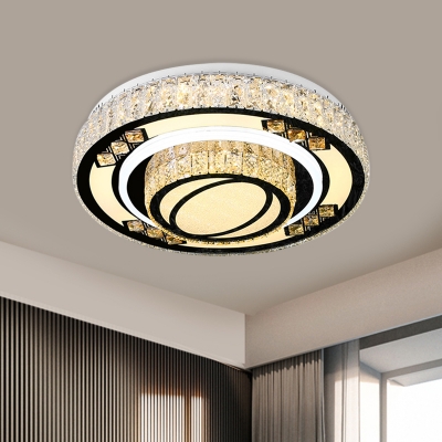Minimalist Circular Flush Light Fixture LED Faceted Crystal Ceiling Lamp in Chrome