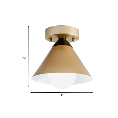 Minimalist Cone Flush Mount Metallic 1-Light Balcony Flush Ceiling Light Fixture in Gold