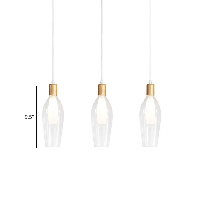 Modern 3 Lights Multi Light Pendant Wood Tulip Hanging Lamp Kit with Clear Glass Shade