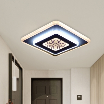 Modern Rhombus Flush Light Fixture Acrylic LED Corridor Flush Mount in White and Black with Grid Pattern