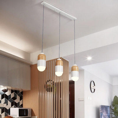 Modernism Capsule Multi Light Pendant Metal 3 Lights Dining Room LED Suspension Lamp in White and Wood