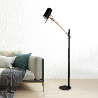 Modernist Tube Standing Lamp Iron 1 Light Living Room Swing Arm Floor Light in White/Black