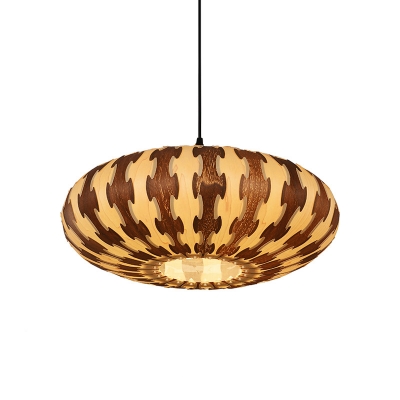 Oval Lantern Restaurant Pendant Wood 1-Head Asia Style LED Ceiling Suspension Lamp in Brown
