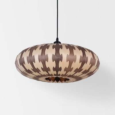 Oval Lantern Restaurant Pendant Wood 1-Head Asia Style LED Ceiling Suspension Lamp in Brown