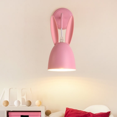 Pink Finish Rabbit Shade Sconce Lighting Macaron 1 Light Metal Wall Mount Lamp Fixture