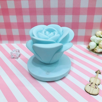 Plastic Rose Shaped Mini Table Light Creative LED Touching Nightstand Lamp in White/Pink/Blue