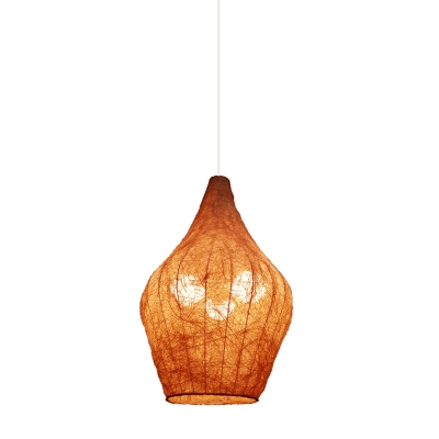 Rattan Woven Urn Shaped Chandelier Country Style Single Yellow Hanging Light for Bedroom