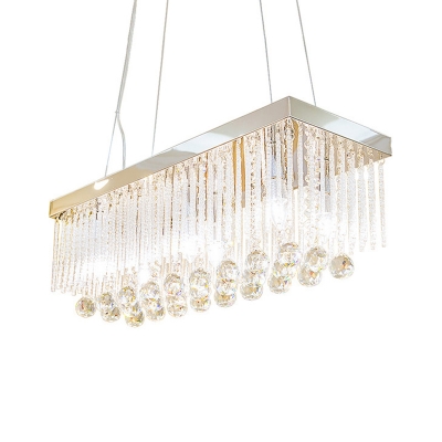 Rectangle Dining Room Island Lamp Modernist Crystal 6 Lights Chrome Hanging Light Fixture