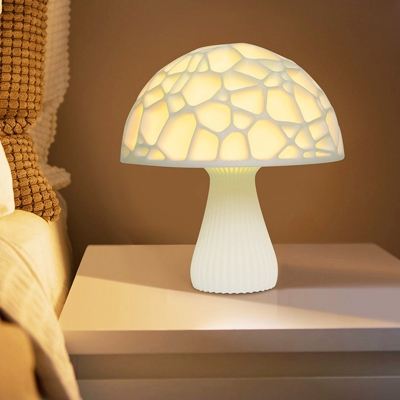 Resin Mushroom Shape Table Light Contemporary LED White Nightstand Lamp for Bedside
