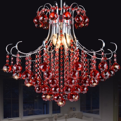 Scroll Frame Living Room Pendant Traditional Faceted Crystal Ball 3 Lights Purple/Red Ceiling Chandelier